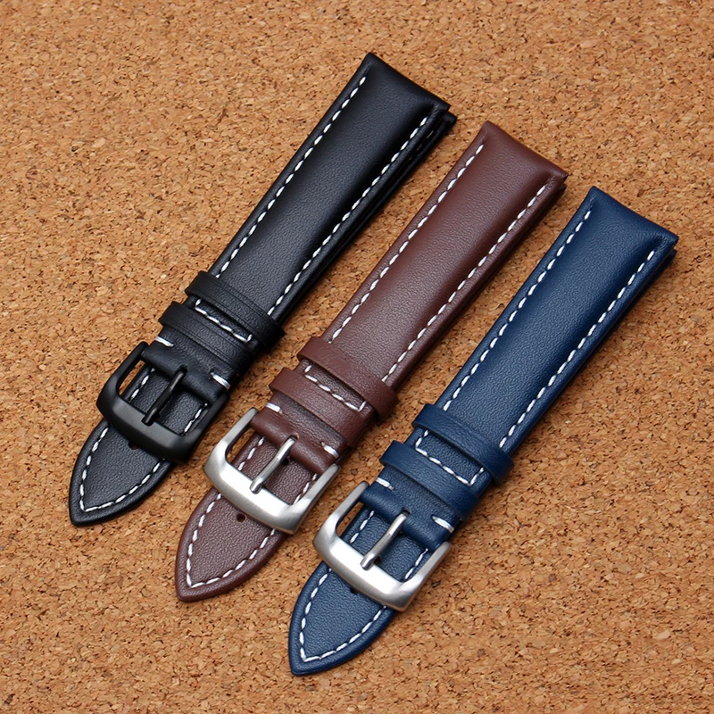 20mm 21mm 22mm Cowhide Strap For Longines Pioneer Machinery L3.810/L3.820 Series Tudor Citizen Men's Plain Leather Watch Band