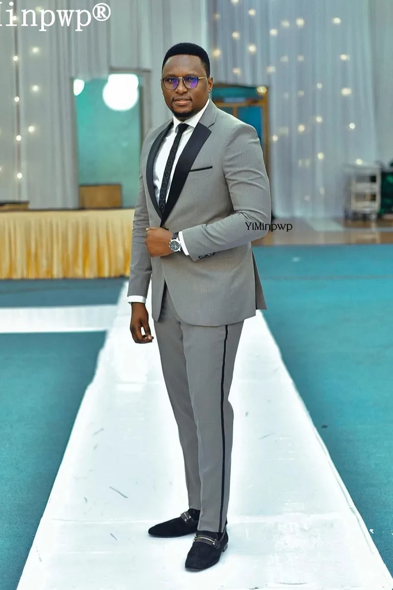 YiMinpwp رائجة البيع الرجال البدلة شال التلبيب 2 قطعة أفضل رجل مصمم بدل زفاف الكلاسيكية مكتب العريس بدلة الزفاف الفاخرة حسب الطلب #3