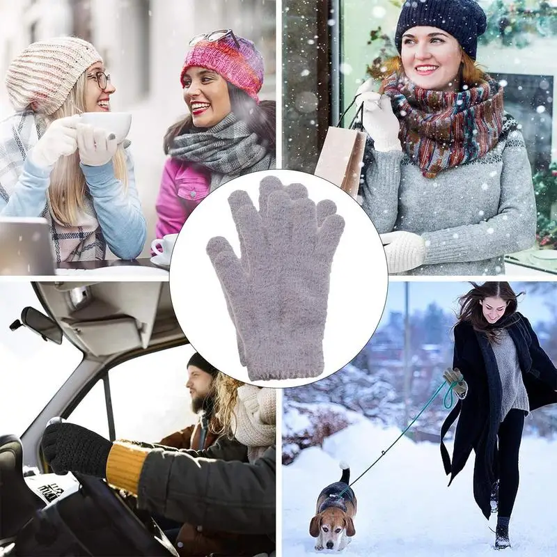 Winter Gloves For Women Furry Warm Gloves Windproof Knitted Gloves For Running Cycling Biking Hiking Walking Sports