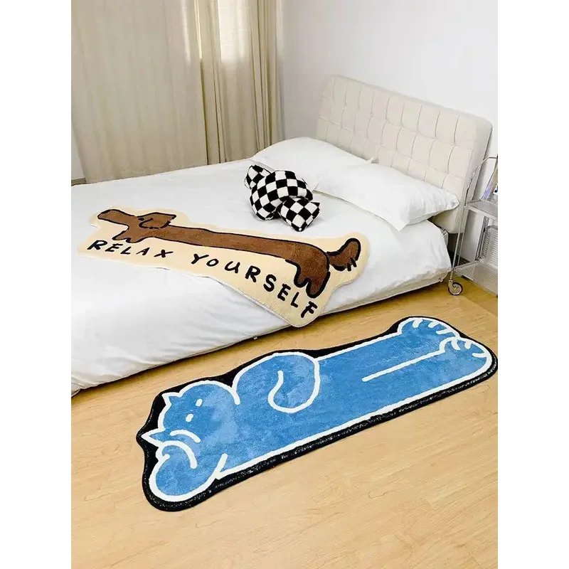 VIKAMA Cute Dog Shaped Long Runner Rug Soft Fluffy Non-slip Washable Bedroom Bedside Floor Mat Cartoon Animal Carpet
