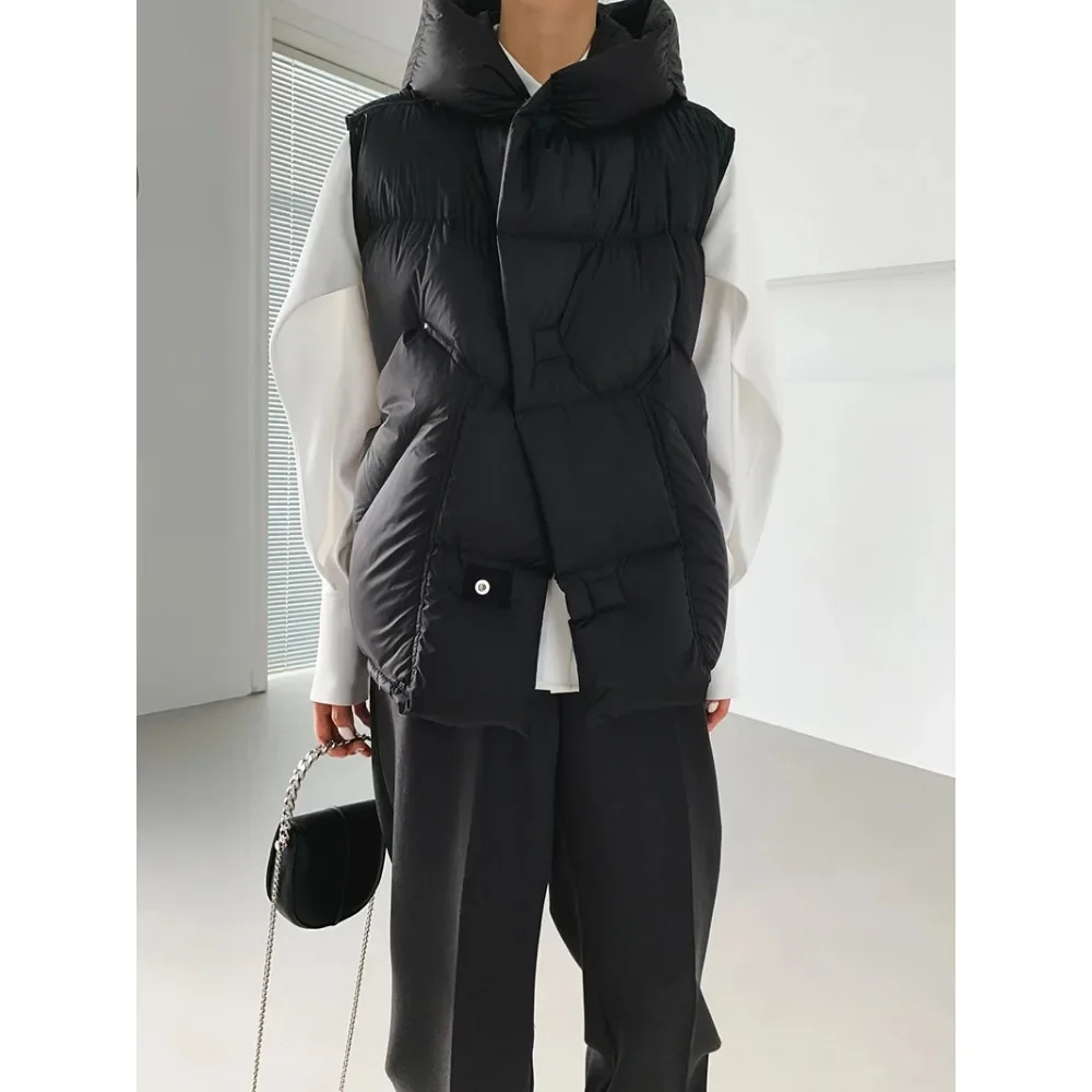 سترة نسائية بغطاء للرأس شتوية سميكة للخبز سترة 90% خفيفة للغاية بيضاء مبطنة أسفل بدون أكمام ملابس خارجية فضفاضة للسيدات #1