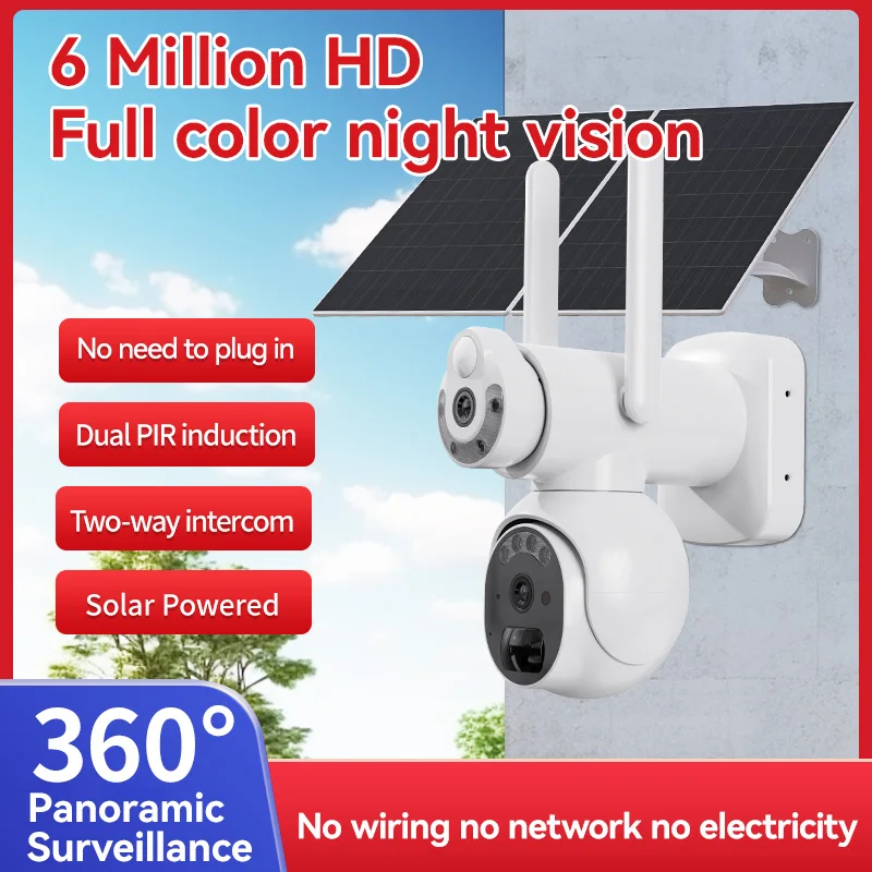 2K 6MP عدسة مزدوجة 360 الأمن اللاسلكي PTZ WIFI IP CCTV كاميرا تعمل بالطاقة الشمسية 4g بطاقة Sim كاميرا شبكة مراقبة نظام الكاميرا الأمنية #3