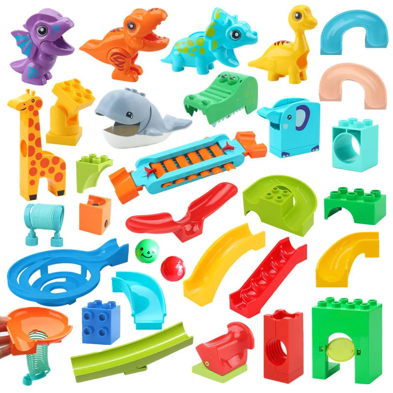 Special Animal Cubes Parts Marble Run Track Maze Rolling Ball Race Game Large Building Blocks Piano Slide Tunnel Swing Catapult