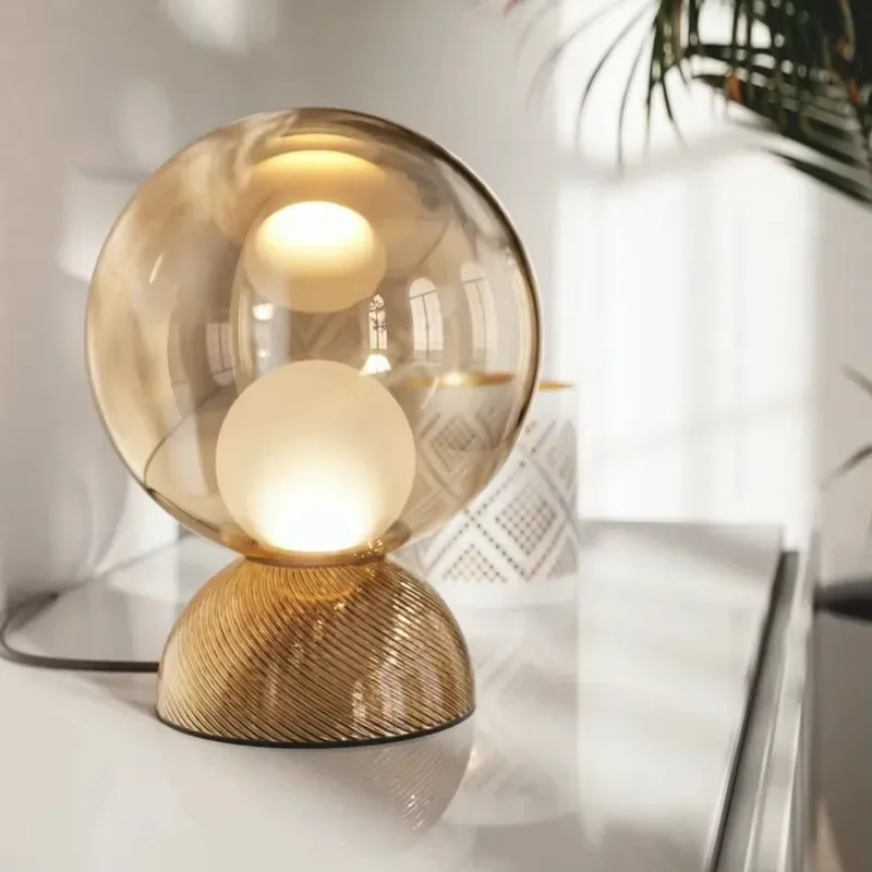Modern minimalist bedroom bedside lamp with metal base and glass body, suitable for living room and bedroom