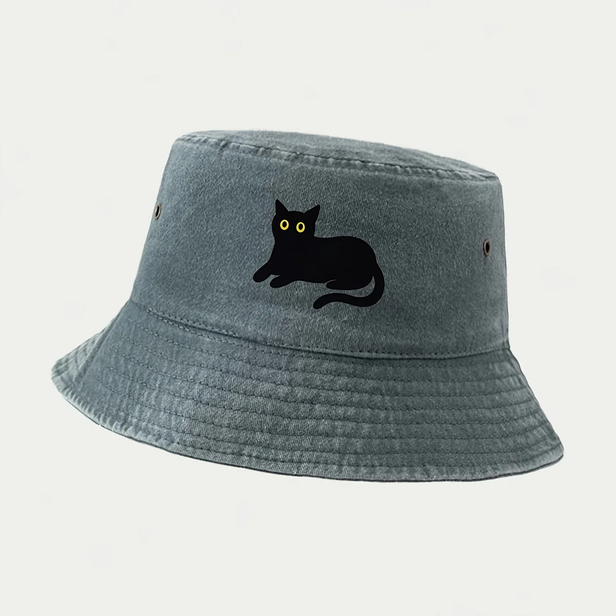 High-quality Slouchy Black Cat Print Bucket Hat, a Staple for Lure Fishing. Foldable for Easy Storage and Portability. Unisex Ca