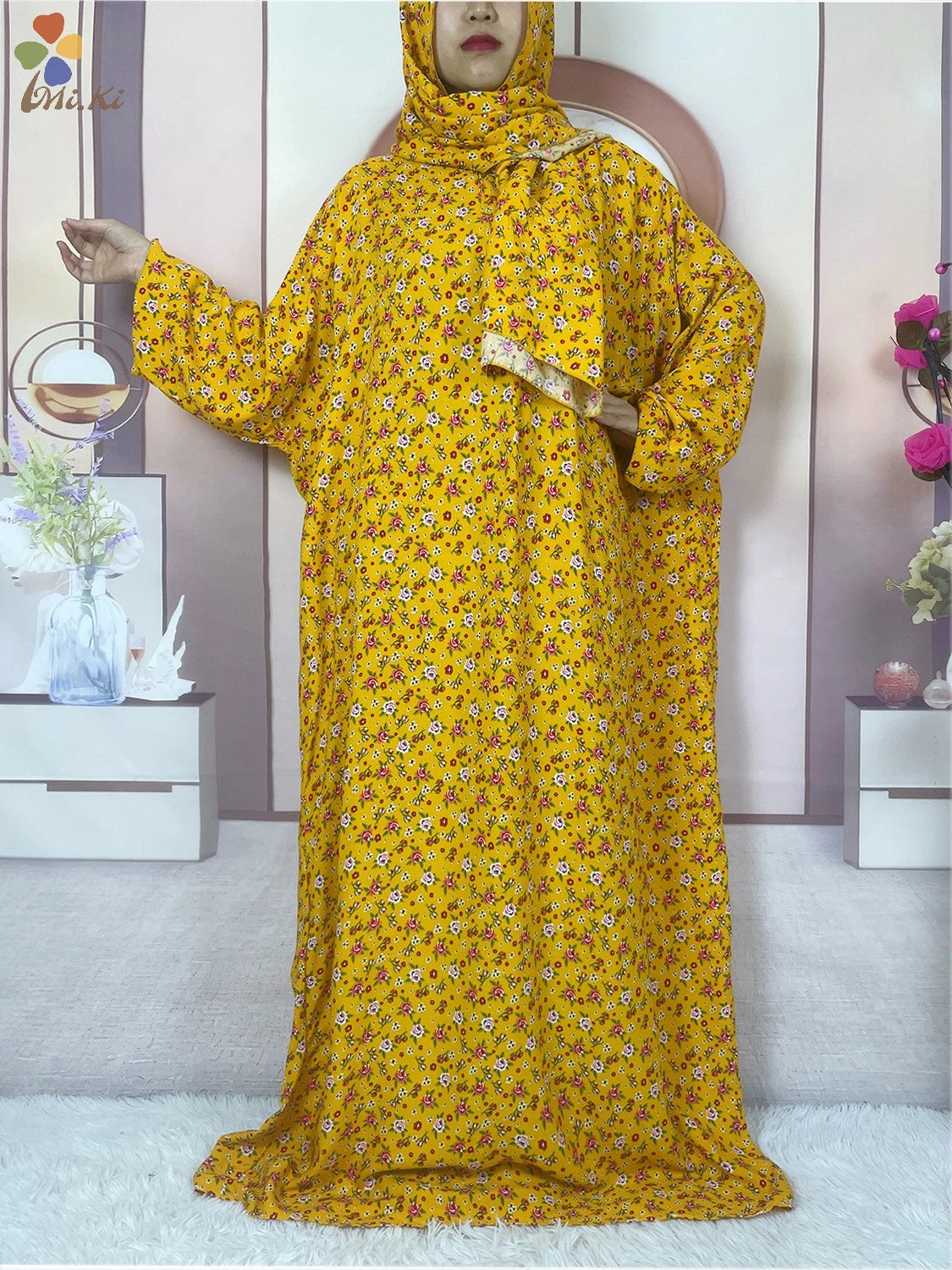 Mulheres muçulmanas Abayas Ramadan Prayer Dress, Vestido solto impresso, Robe Oriente Médio, Roupas de algodão, Dubai, Turco, Novo, Africano