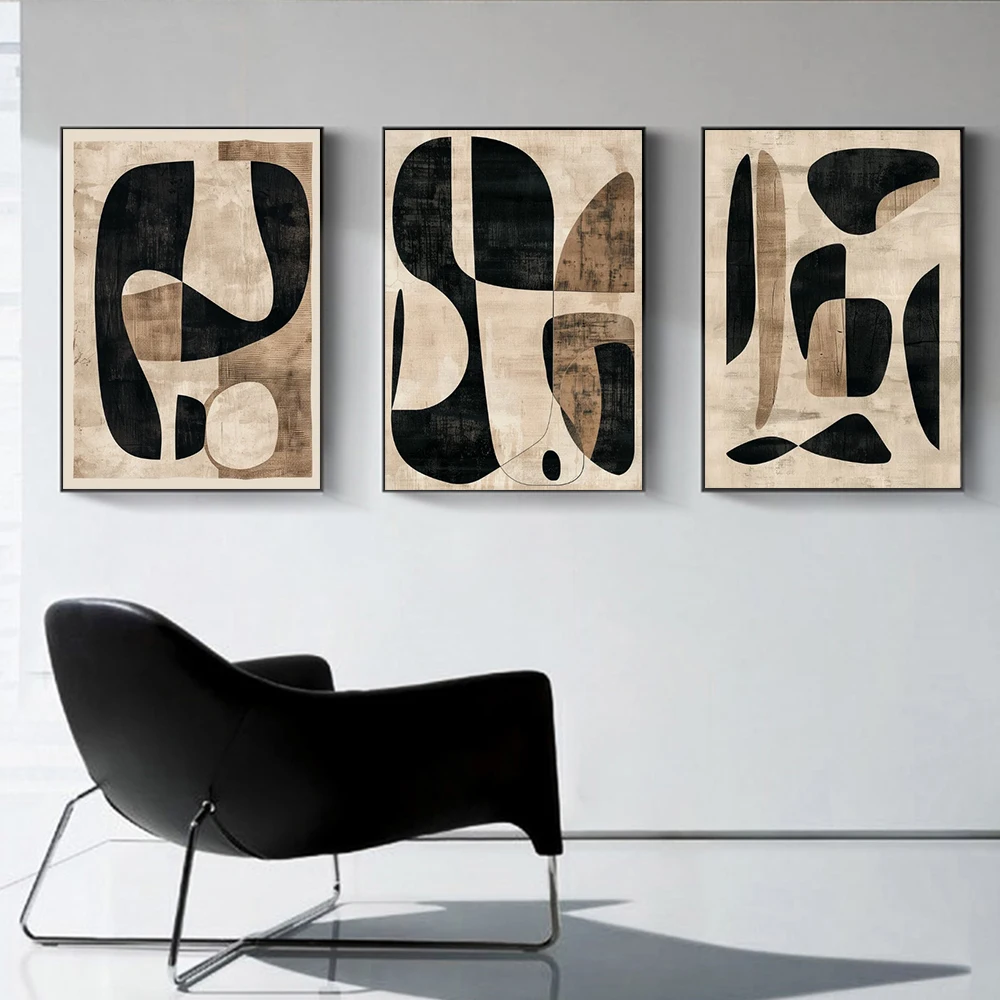 1pc frameless Abstract Minimalism Wabi-Sabi Style Art Poster Print Beige Brown Line Texture Wall Canvas Painting Modern Living R
