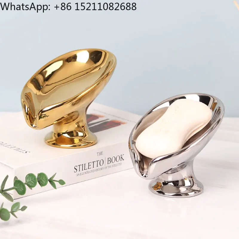 LLY ceramic light luxury gold soap box drain household bathroom soap box hotel high-end soap rack
