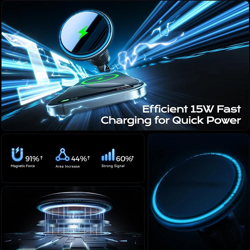 

UYUXIO Магнитный автомобильный держатель для телефона Магнитный 15 Вт Быстрая зарядка Вентиляционное отверстие Беспроводное автомобильное зарядное устройство Адаптер с магнитом для iPhone 17