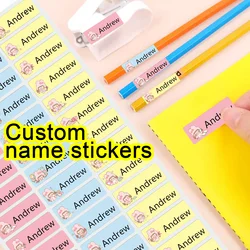 Custom name stickers-T1-waterproof label stickers with pink girl cartoon pattern,kindergarten stationery water cup labels