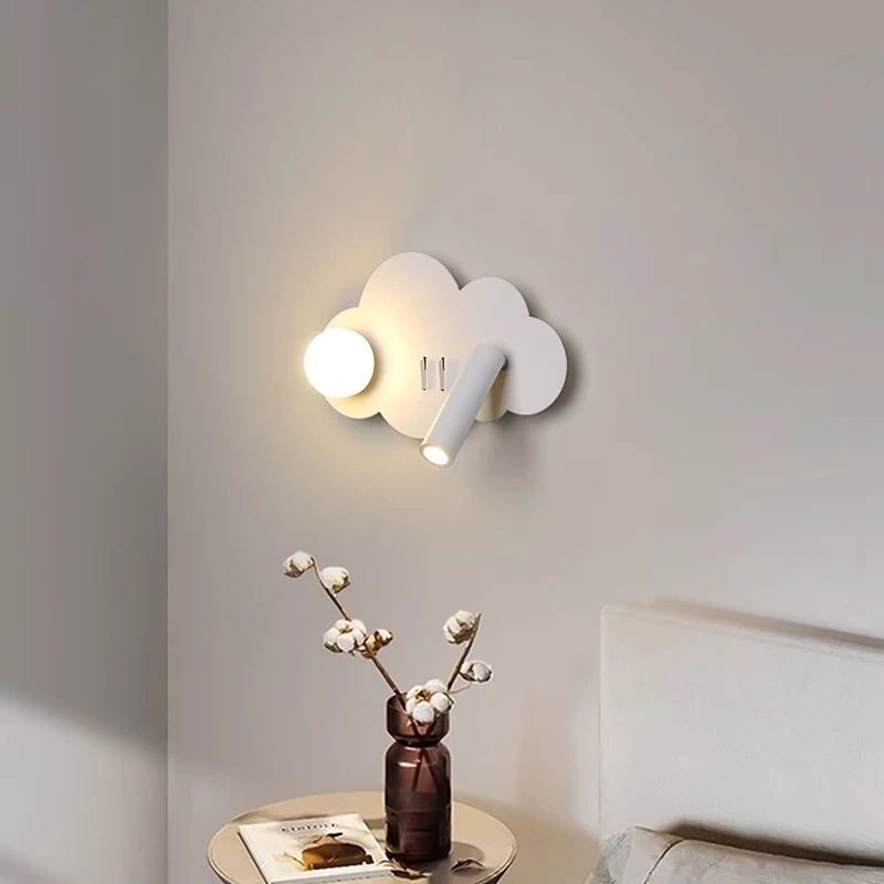 Cloud bedroom wall lamp with switch living room background decoration lamp children's room reading eye protection bedside lamp