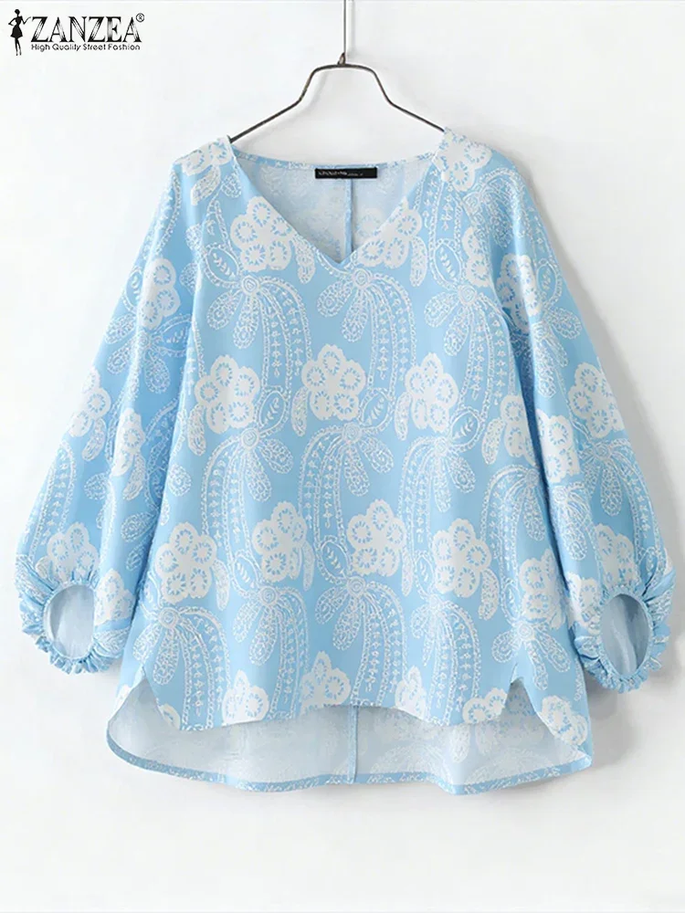 

2025 ZANZEA Vintage Print Tops Blouse Women's Long Sleeve Autumn V-Neck Casual Loose Lantern Sleeve Fashion Shirts Blusas Femme
