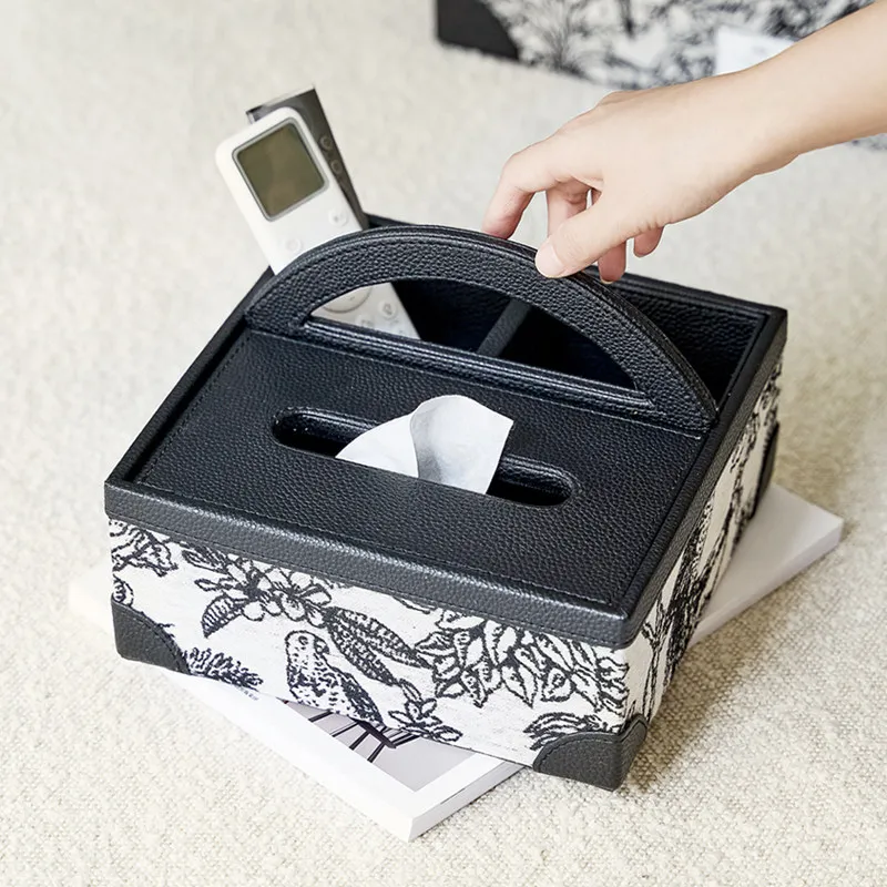 

Французский винтажный чехол для коробки для салфеток - кожаный настольный органайзер с держателем для пультов, многофункциональное хранилище для гостиной