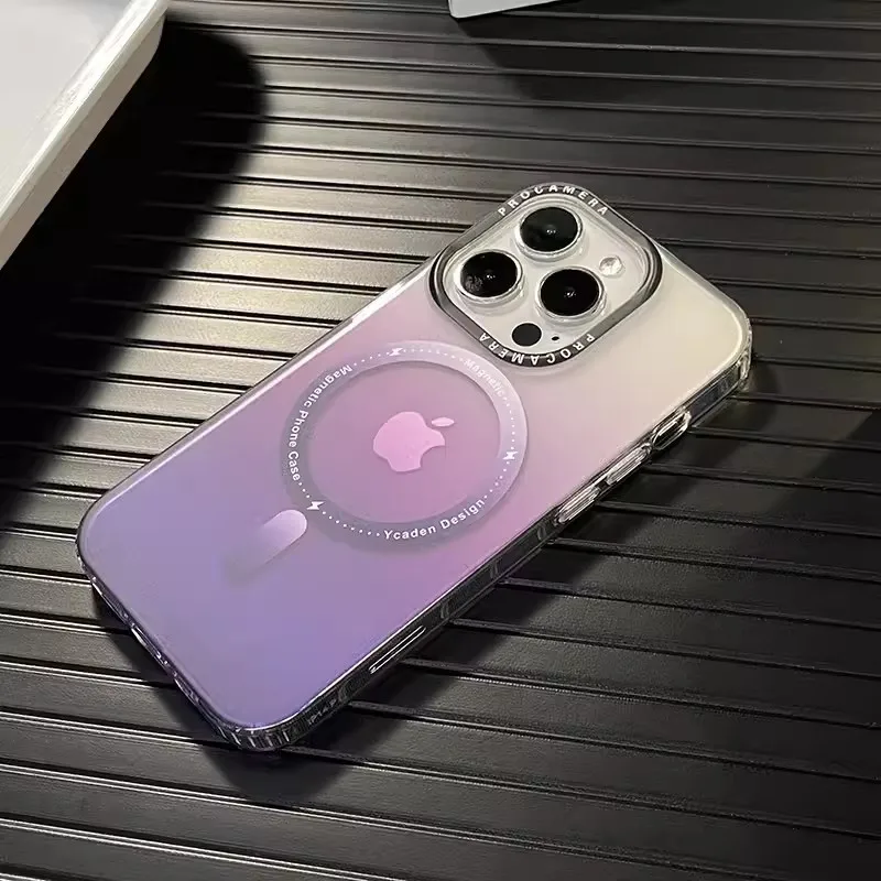 Funda de Teléfono Magnética Antigolpes de Color Degradado Escarchado Usada en iPhone 16 Pro Max, Estilo Clásico de Moda Simple para Chicas