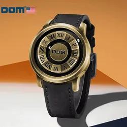 DOM 1345 Fashion Men's Quartz Wristwatch Creative Magnetic Pointer Rotating Ball Dial Waterproof Leather Strap Leisure Men Watch