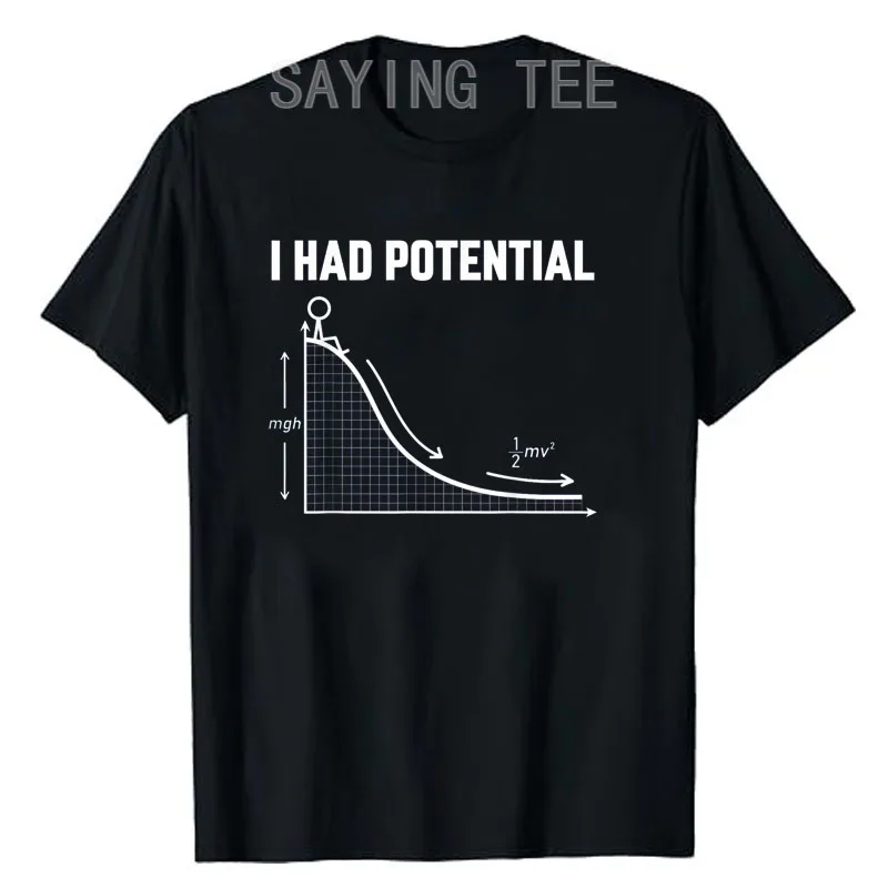Y2k Wasted Potential Designs Herrenbekleidung Lustiges T-Shirt „I Had Potential“ Sarkastisches Minimal-Zitat Wissenschaft Humor Spruch T-Shirt Baumwolle – Detail 4
