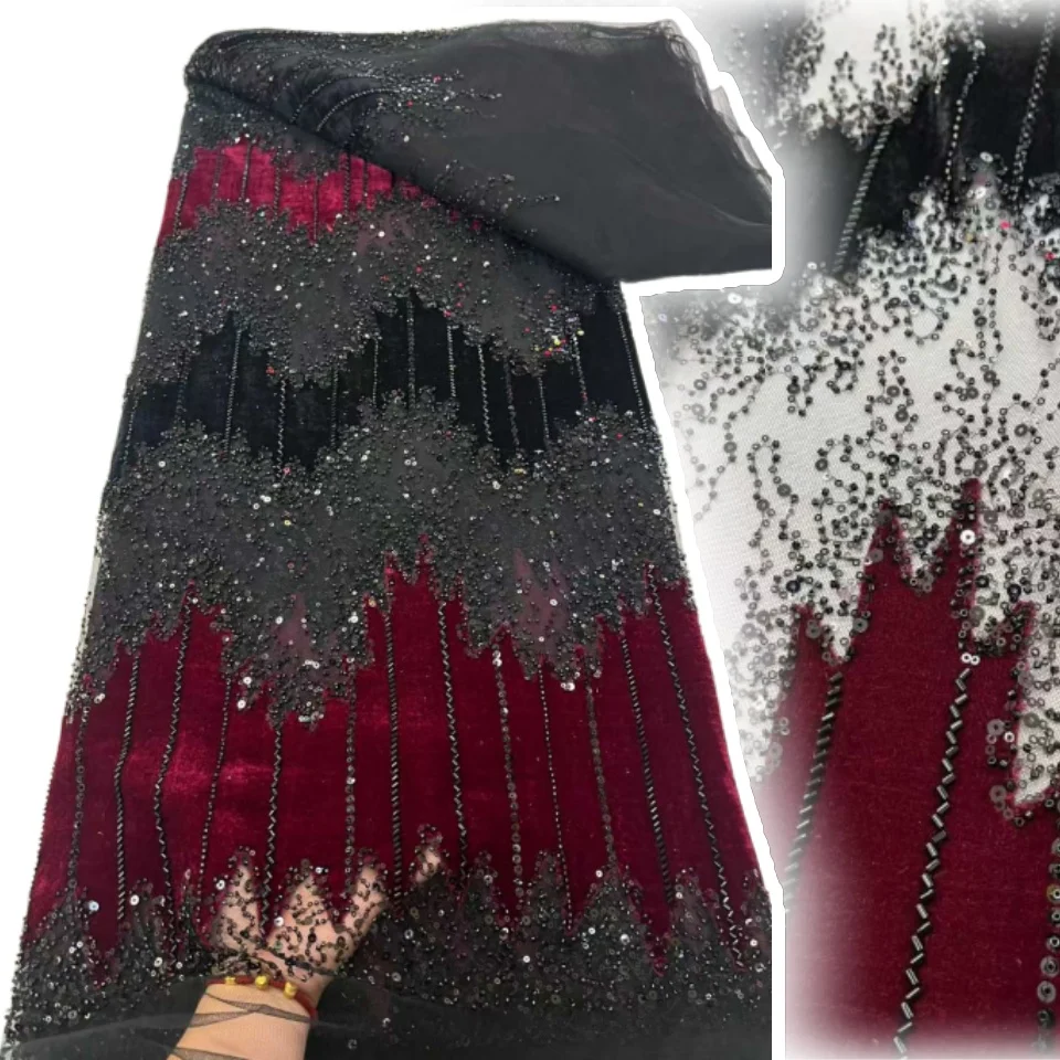 الأفريقي مطرز العريس أقمشة الدانتيل عالية الجودة الفرنسية شبكة نسيج الدانتيل الترتر النيجيري أقمشة الدانتيل لفستان الزفاف خياطة SZ1559 #1