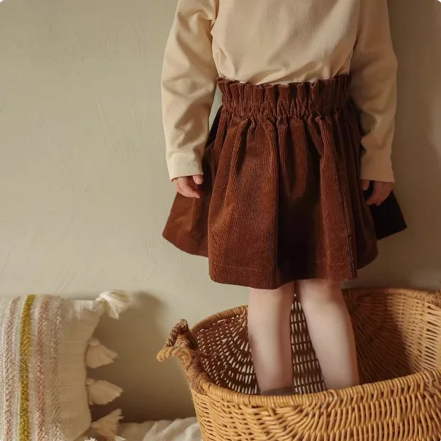 Kindergarten Baby French Retro Corduroy Skirt Pants Girls Autumn and Winter Velvet Versatile Skirt casual