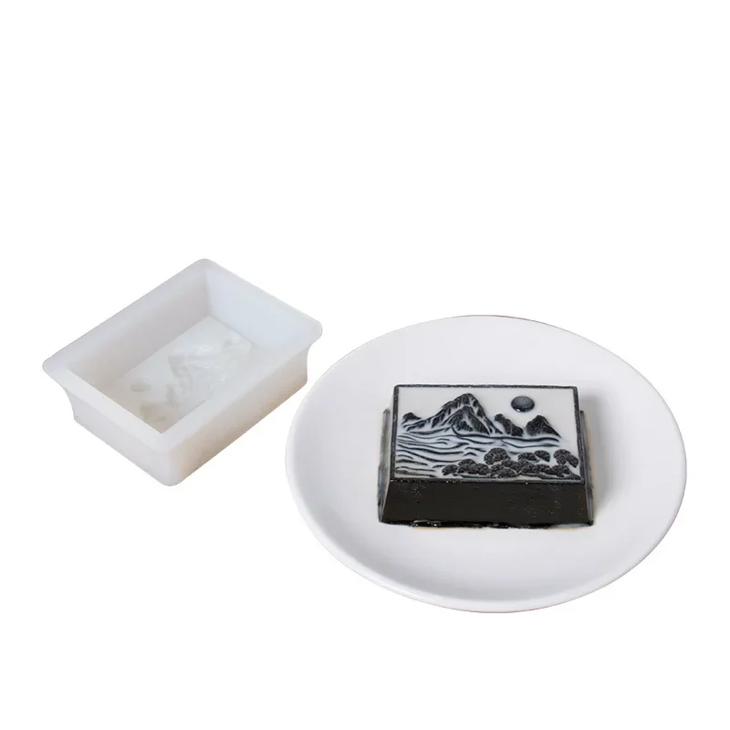 Pintura de tinta, hierba de hadas, molde de silicona congelada, postre de estilo nacional, pasta Guiling de paisaje chino, pudín de gelatina