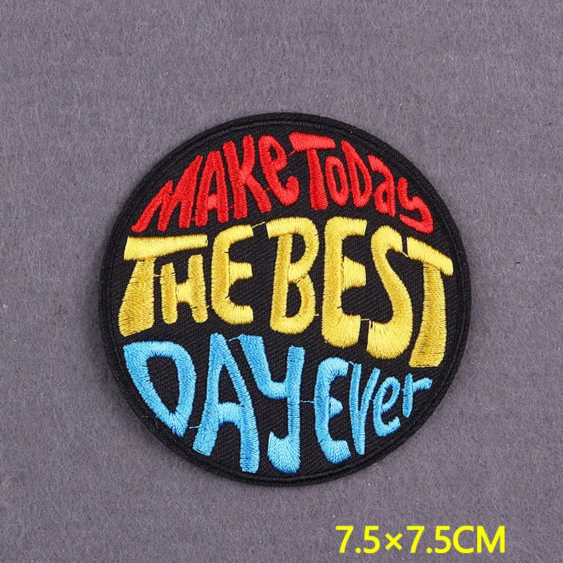 Embroidery Patch Positive Slogan Iron On Patches For Clothing thermoadhesive Patches On Clothes DIY Words Stripes Badges Decor