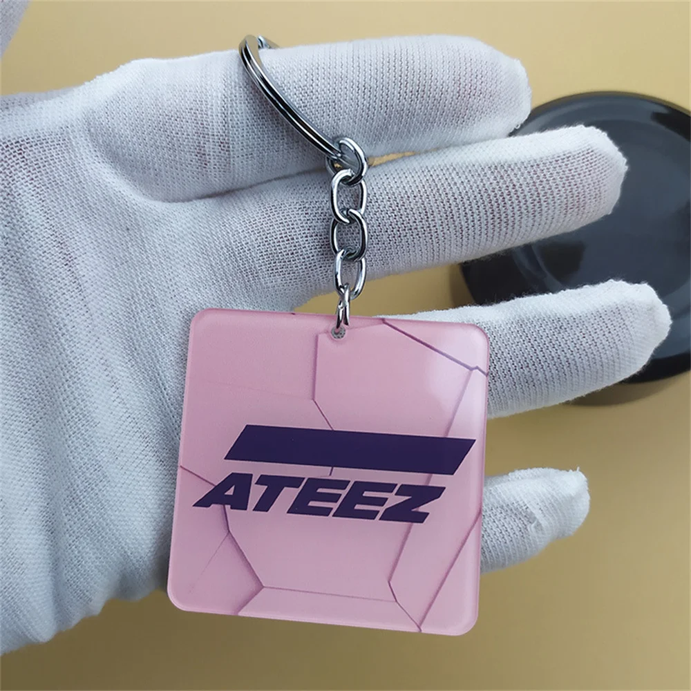 Kpop ATEEZ Logo Square Hang Tag With Crack Design Acrylic Keyring Pendant Hongjoong Seonghwa Yunho Fan Gift Collection