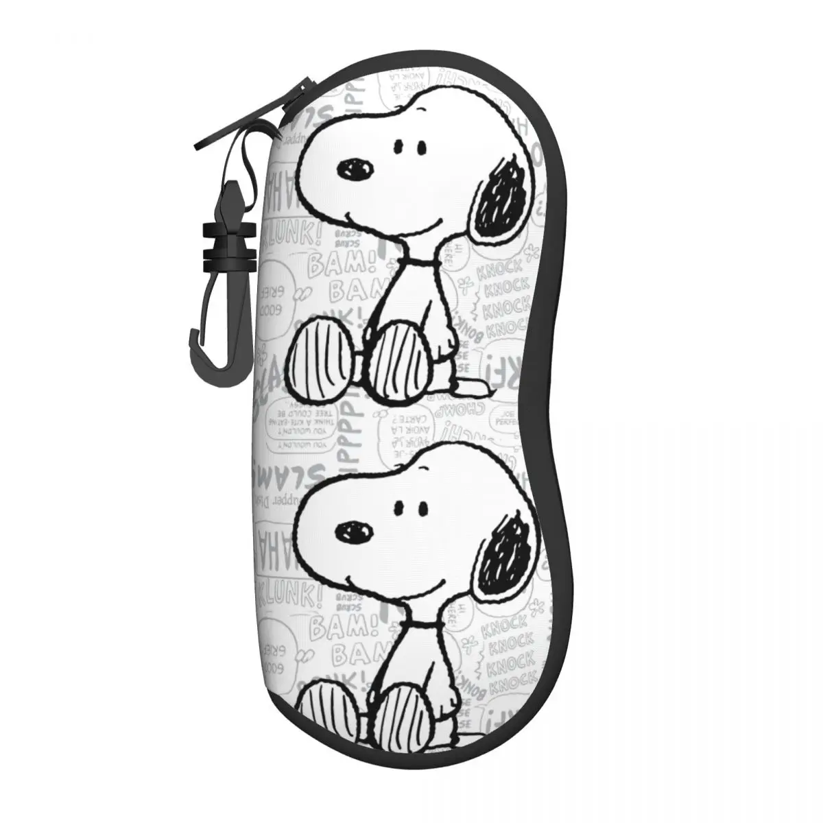 Snoopy On Black White Comics Glasses Case Protective Zipper Cartoon Dog Eyeglasses Protector Ins Eyewear Container