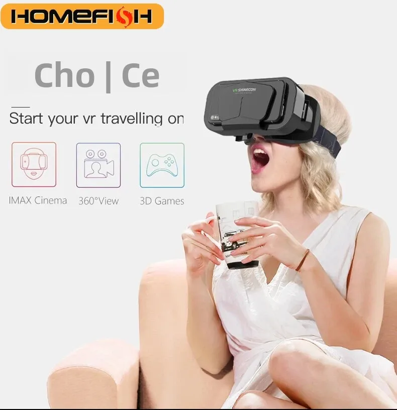HOMEFISH VR Glasses 3D Headset Virtual Reality Device Helmet Goggles Lenses Mobile Smartphone Smart Phone Cell Realidade Viar VR