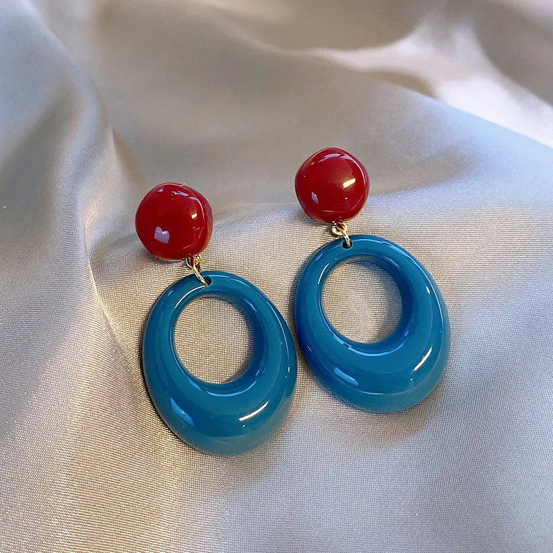 2026 Damen Retro Geometrische Ovale Hängeohrringe Blau-Grüne Harz-Tropfenohrringe Vintage Statement-Schmuck für Party und Alltag – Detail 11