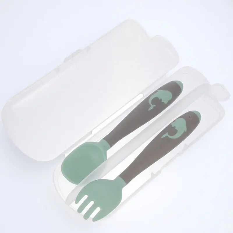 

Набор детских вилок и ложек для обучения самостоятельному приему пищи, гибкие столовые приборы из пищевого пластика, безопасные, прочные, с нескользящими ручками, набор для кормления