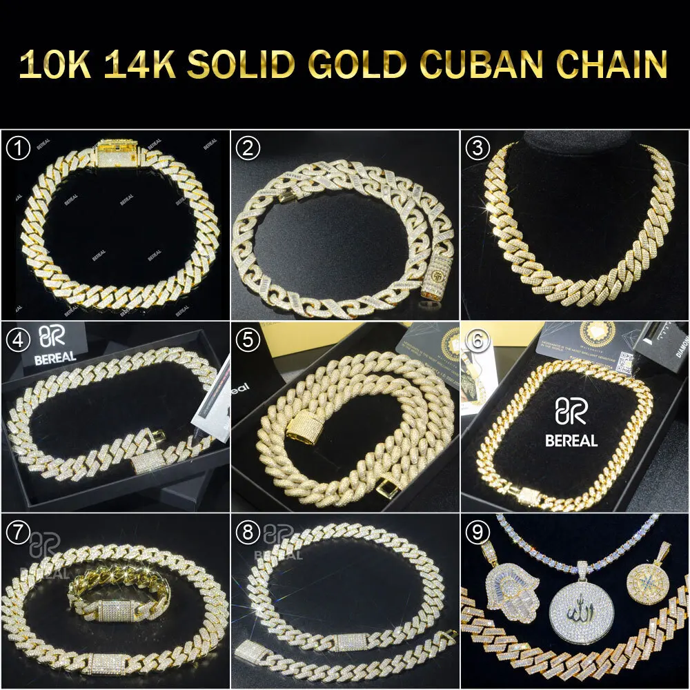 20MM Moissanite Cuban Link Chain Hot Selling Iced Out Round Brilliant Cut 10k 14k Solid Gold Miami Cuban Chain