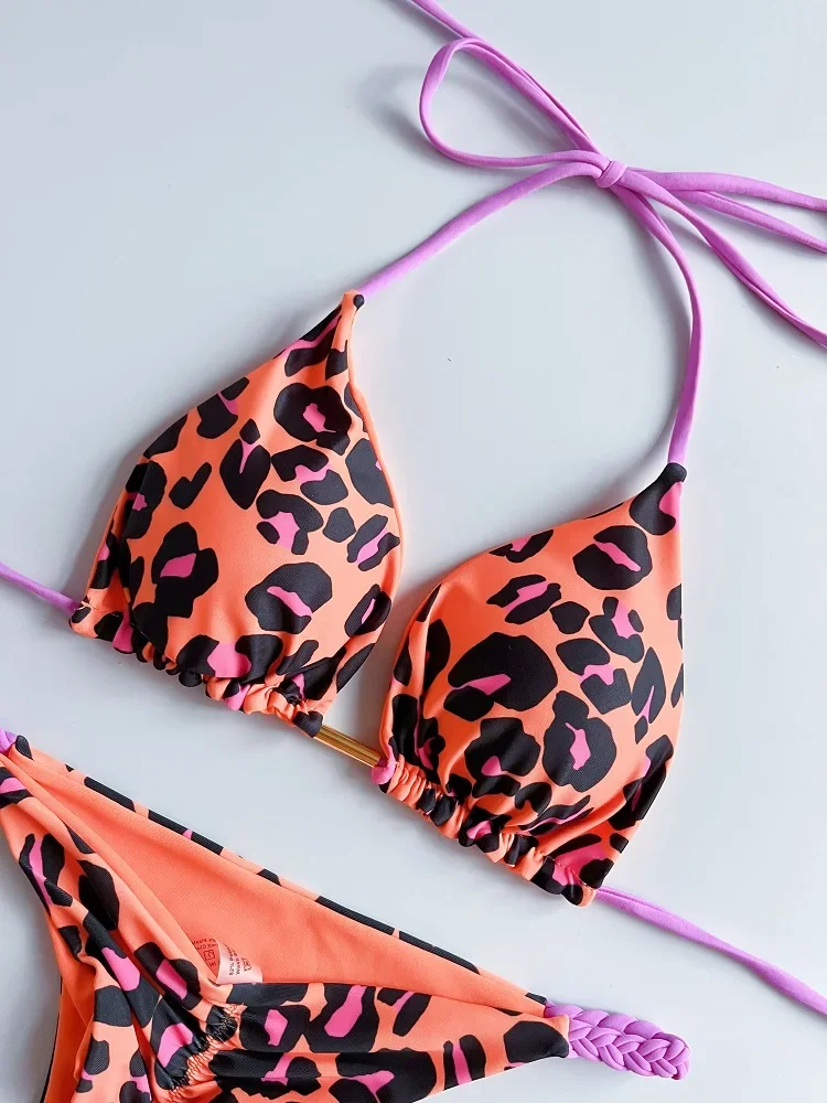 ملابس سباحة مثيرة للنساء من RUOTONGSEPT بكيني صغير بحبل مضفر 2024 ملابس سباحة جديدة بطبعة الفهد بدلة استحمام برازيلية للشاطئ