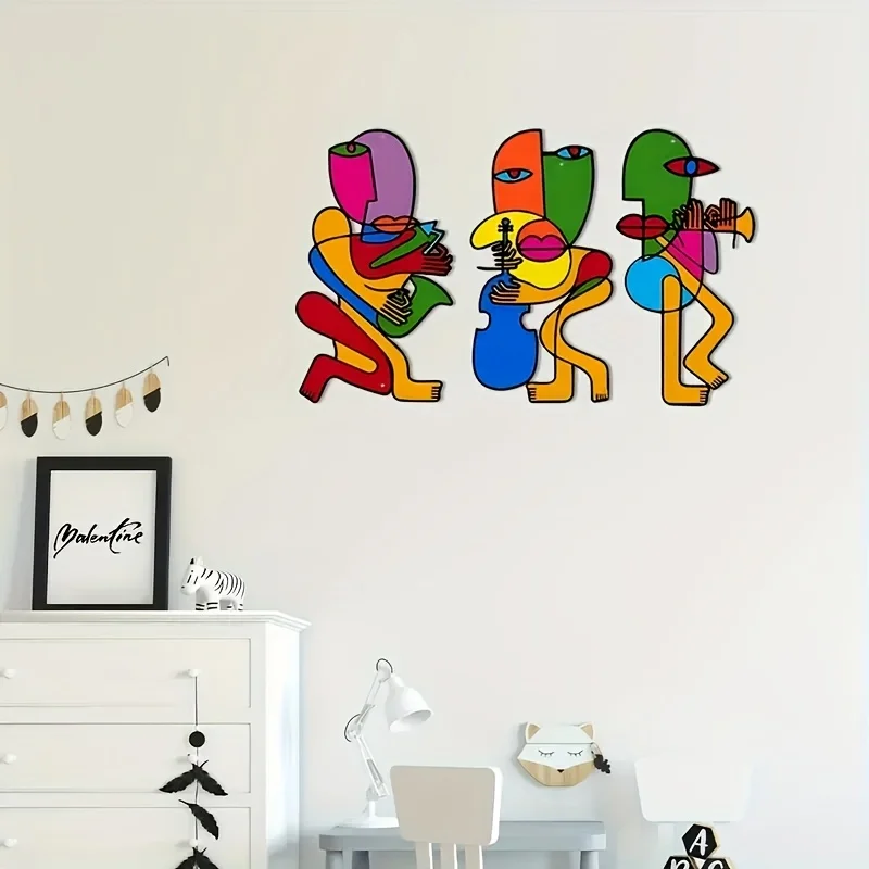 3 Pieces of Colorful Abstract Picasso-Style Metal Wall Sculptures 2D Flat Decoration, Colorful Abstract Picasso-Style Door and Wall Decoration, Farmhouse Living Room Bedroom Kitchen Wall Decoration, Outdoor Porch Balcony, Gift, Metal Artwork, 2D Flat view 5