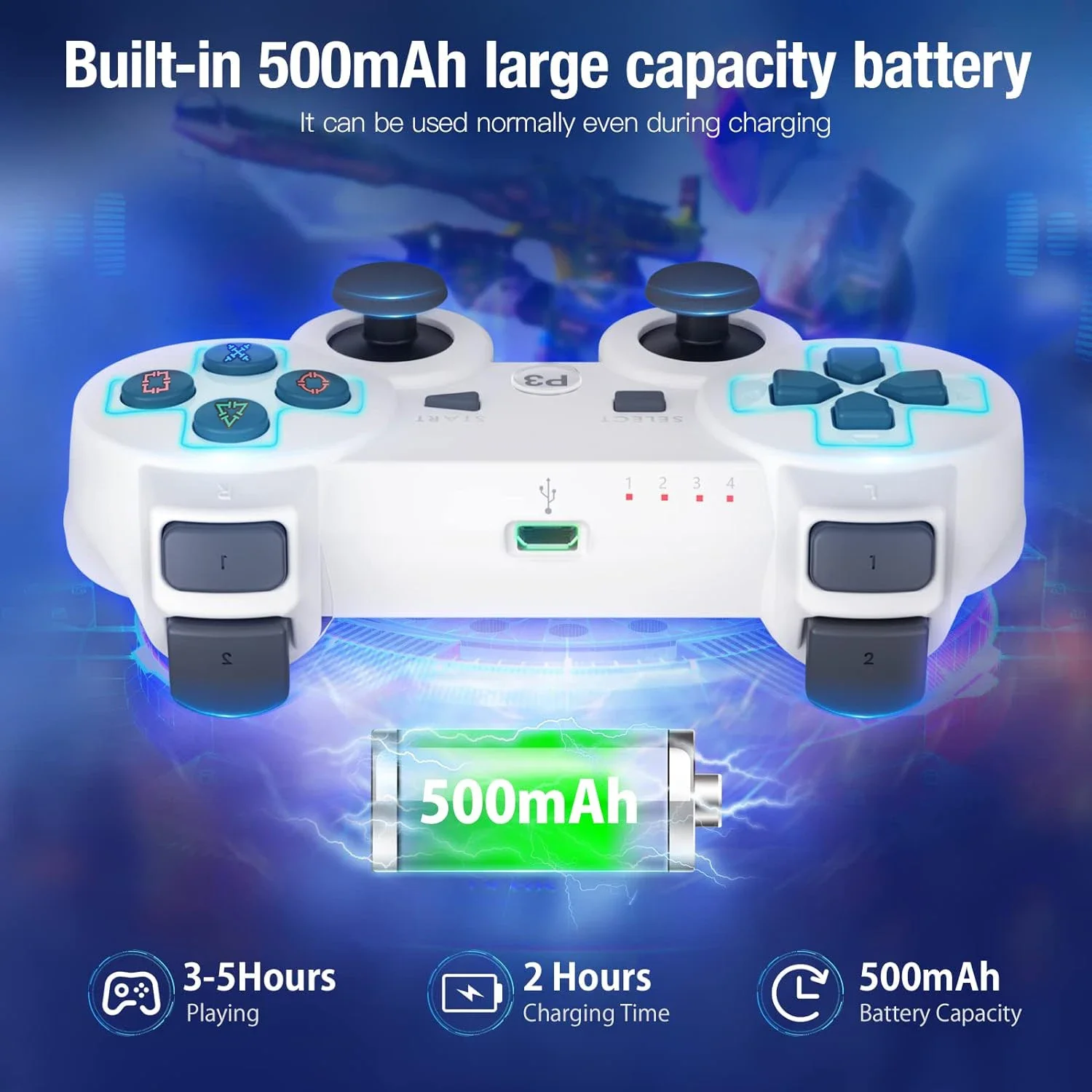 GAMINJA-وحدة تحكم لوحة ألعاب لاسلكية ، بلوتوث ، دعم محطة اللعب 3 ، وحدة تحكم عصا التحكم ، لوحة ألعاب للتحكم عن بعد قابلة لإعادة الشحن