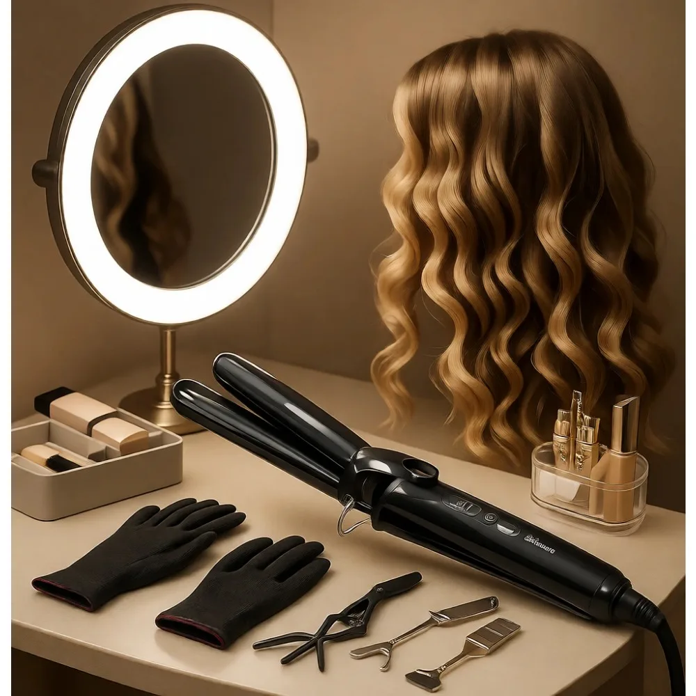 

One Inch Ceramic Long Barrel Curling Iron Fast Heat 12 Settings LED Display Dual Voltage Travel Safe All Hair