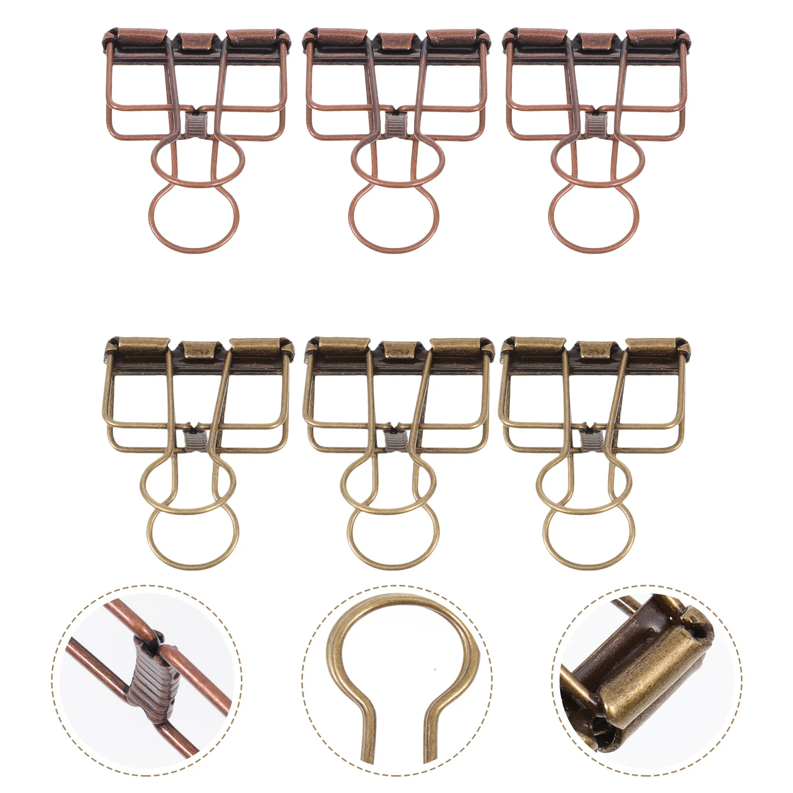 

6 pcs Bronze Dovetail Clips Hollow Out Metal Binder File Organizers Lightweight Retro Office Stationery for School Documents
