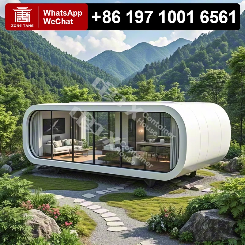 

Tiny Home Cabin Modular Steel Apple Capsule House Prefab Mobile Modern Office Modular Decor Sleek Architectural Backyard Compact