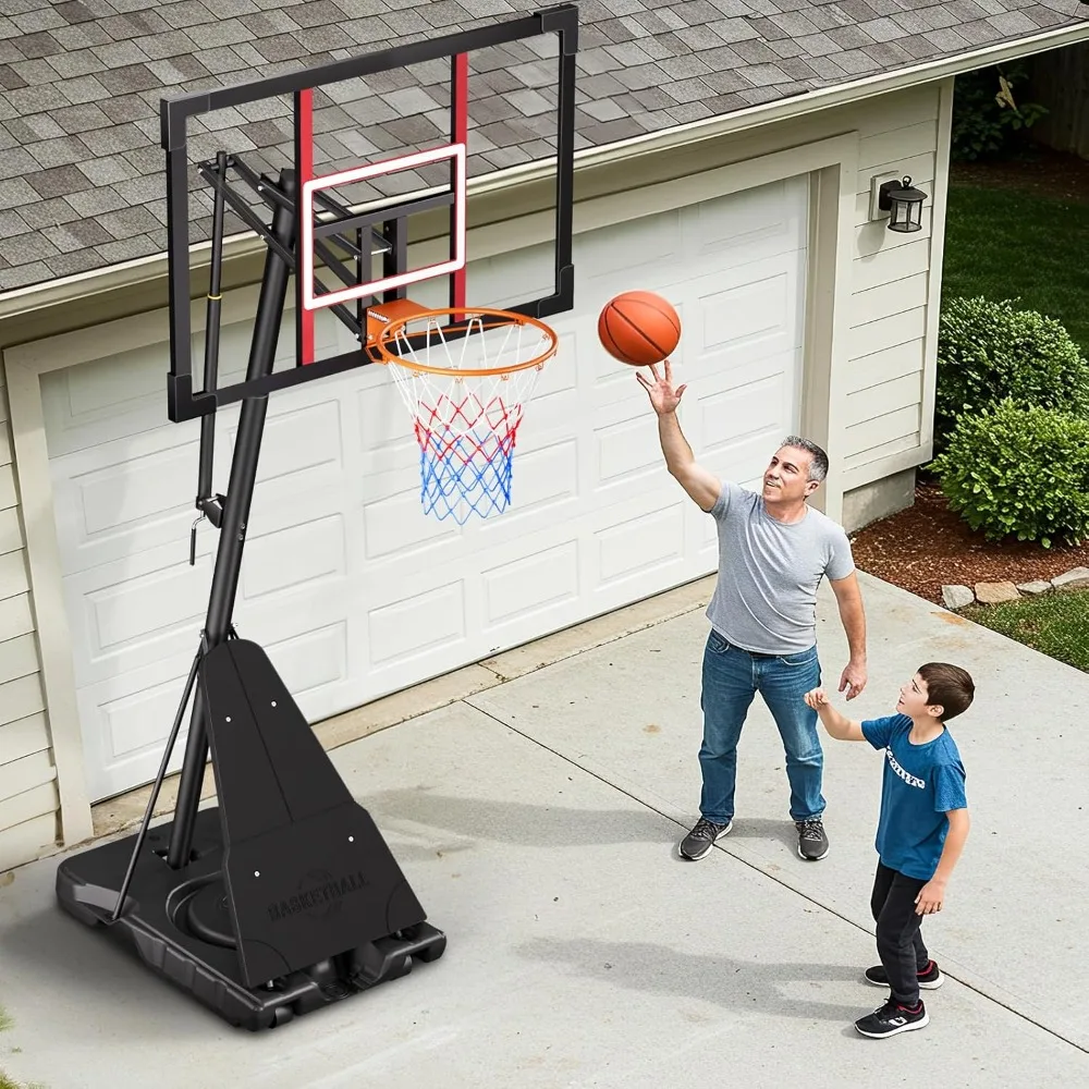 Aro de baloncesto portátil para exteriores de 10 pies con altura ajustable, tablero trasero de 44-48 pulgadas, continuo para todas las edades