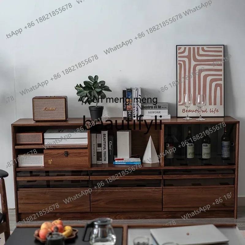 

32North American black walnut dining side solid wood storage low cabinet wine cabinet living room dining room floor bookshelf