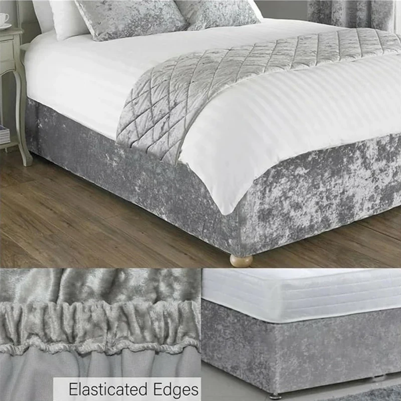 Luxury Velvet Bed Skirt Wrap Around Elastic Bed Base Cover Easy Install Dust Ruffle Bed Frame Protector for Bedroom Home Decor