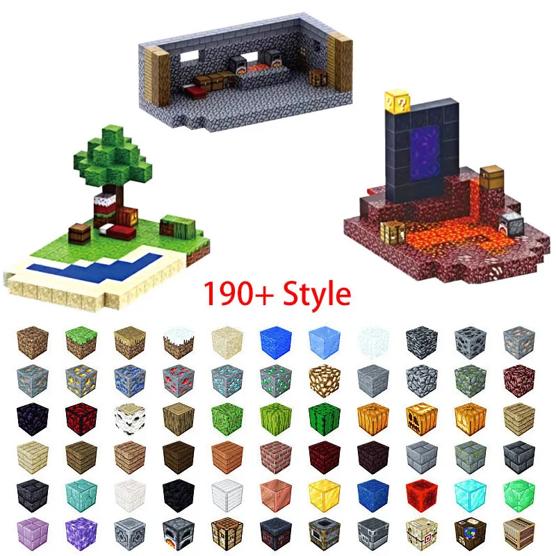 190+ Style 20mm Bricks Parts Magnetic Blocks Toys Build Mine Magnet World Grassland Snow Wall Tiles The Gates of Hell Cubes Gift