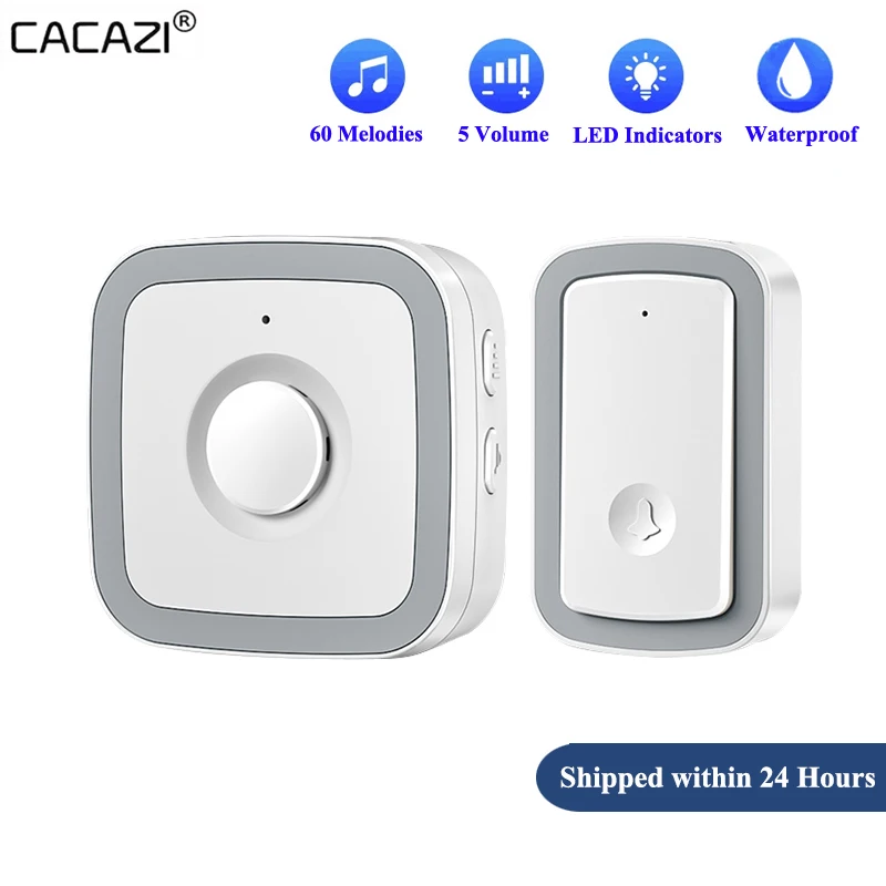 

CACAZI 60 Songs 5 Volume Levels (0~110DB) Waterproof Home Wireless Doorbell 300M Remote Smart Calling Bell with US EU UK Plug