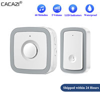 CACAZI 60 Songs 5 Volume Levels (0~110DB) Waterproof Home Wireless Doorbell 300M Remote Smart Calling Bell with US EU UK Plug