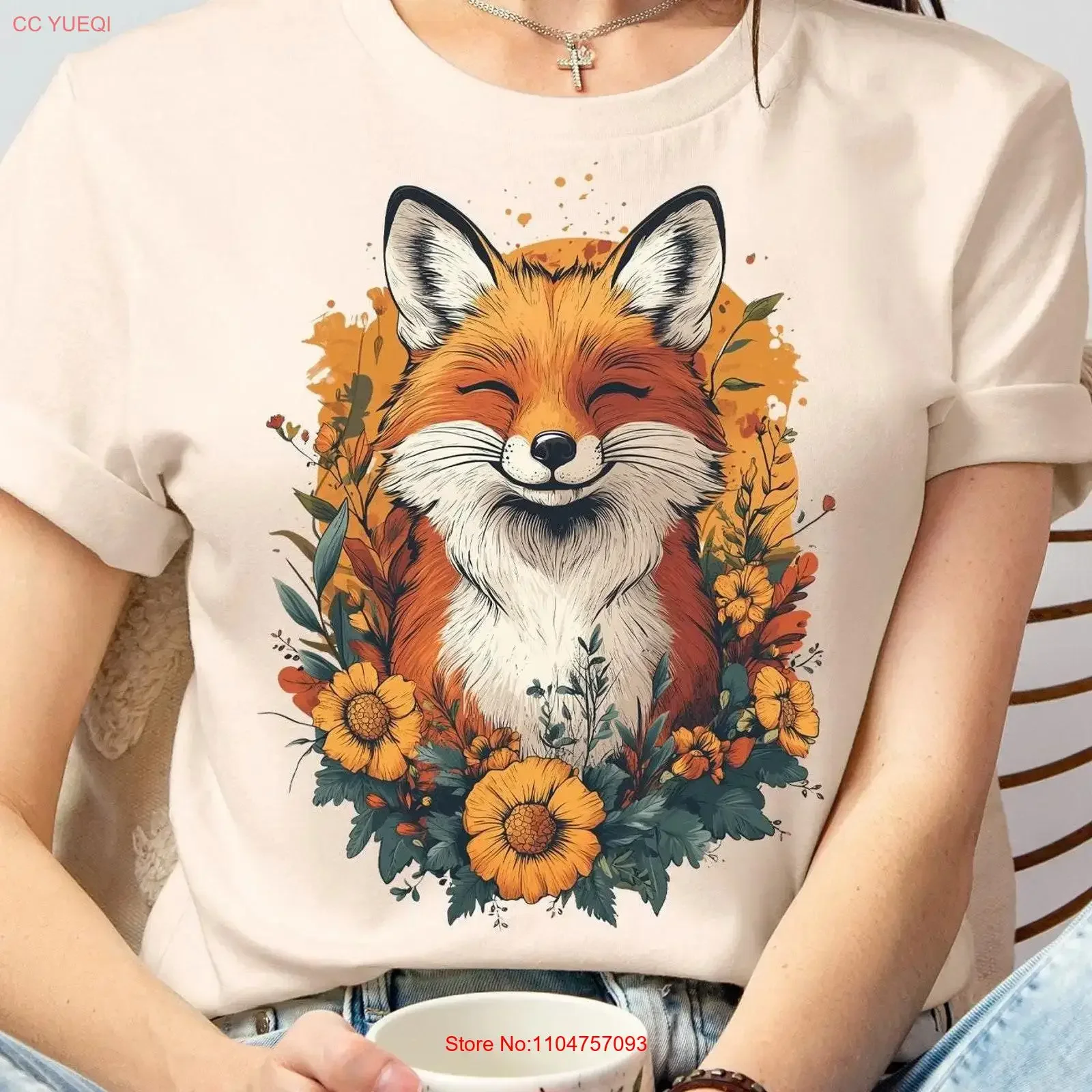 Charming Cottagecore Fox T Shirt Smiling Design Soft for Nature Lovers Aesthetic Forest Animal Cozy Rustic Style vintage