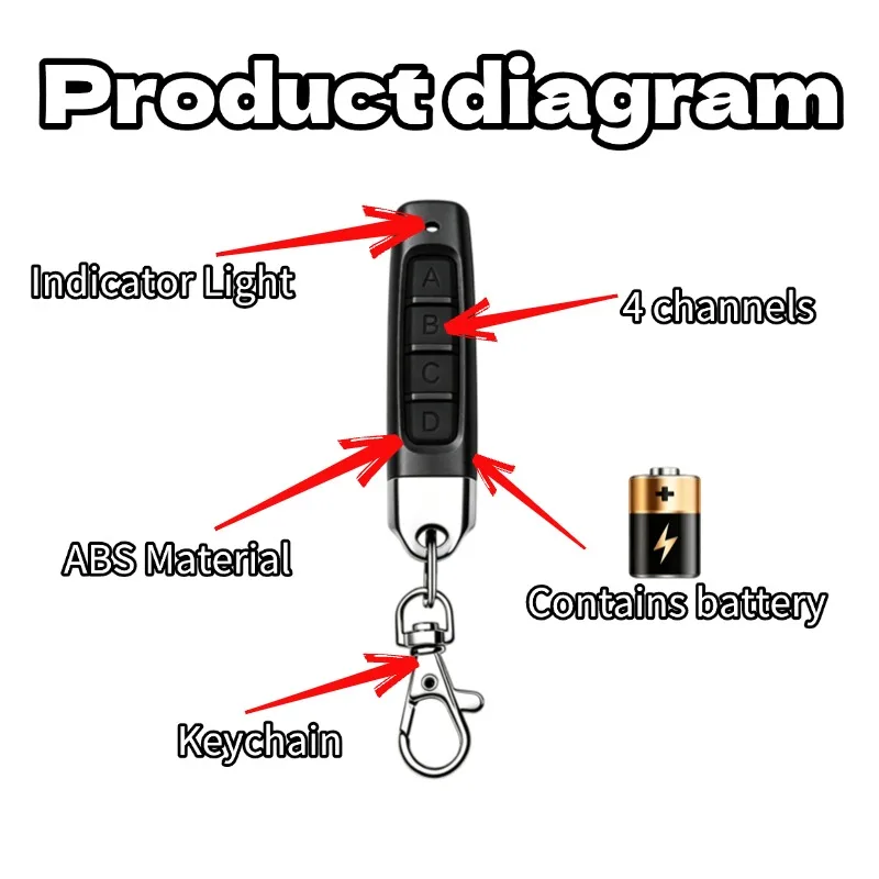 433MHz Auto Copy Remote Control Electric Garage Door Opener Remote Controller Duplicator Clone Cloning Code Transmitter