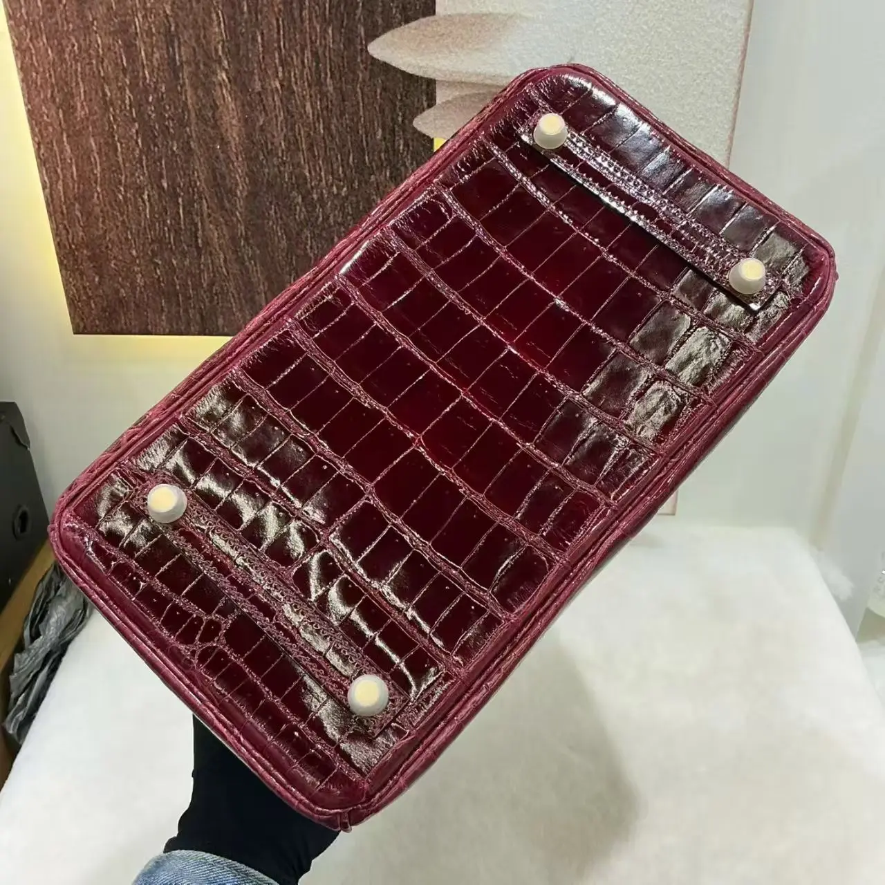 High Glossy Genuine Crocodile Skin Nilo Tote Handbag Shinny Alligator Leather Lady Tote Purse 25/30 cm length