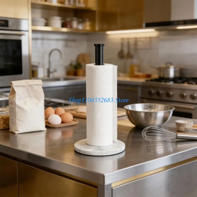 Steel & Marble Kitchen Paper Towel Holder with Not Slip Base Elegant Marble Base Paper Towel Rack for Countertops Storage 