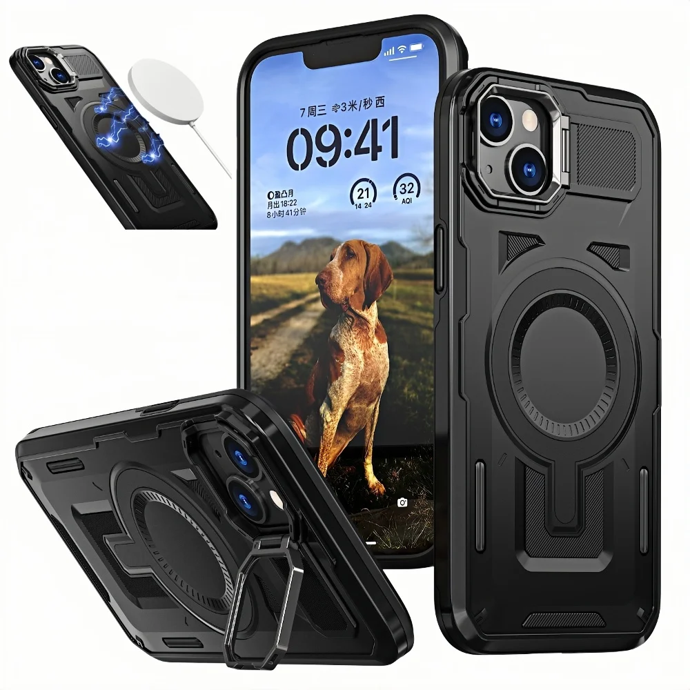 

Deluxe Magsafe Magnetic Wireless Charging For iPhone 16 15 Pro Max Plus Finger Ring Holder Case