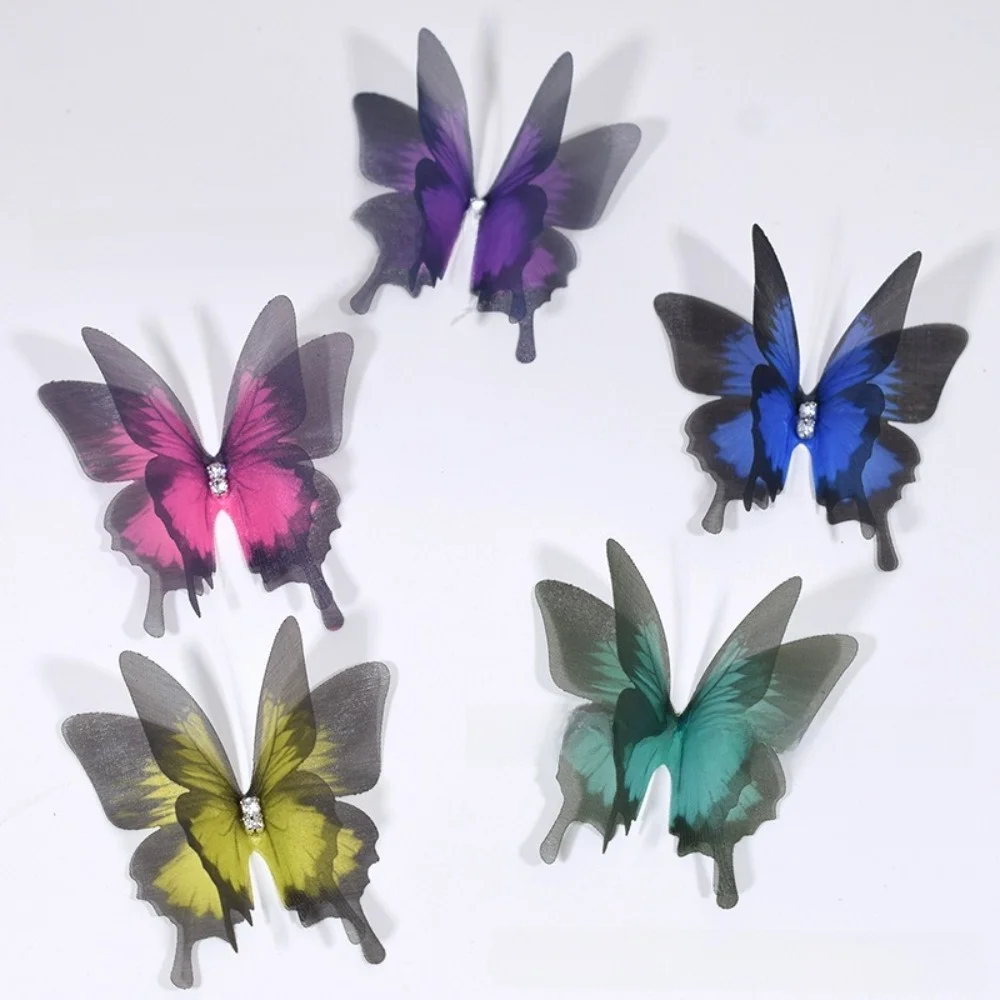 50Pcs 3D Organza Fabric Butterfly Appliques Double-layer Colorful Chiffon Butterfly Embroidered Patches Translucent