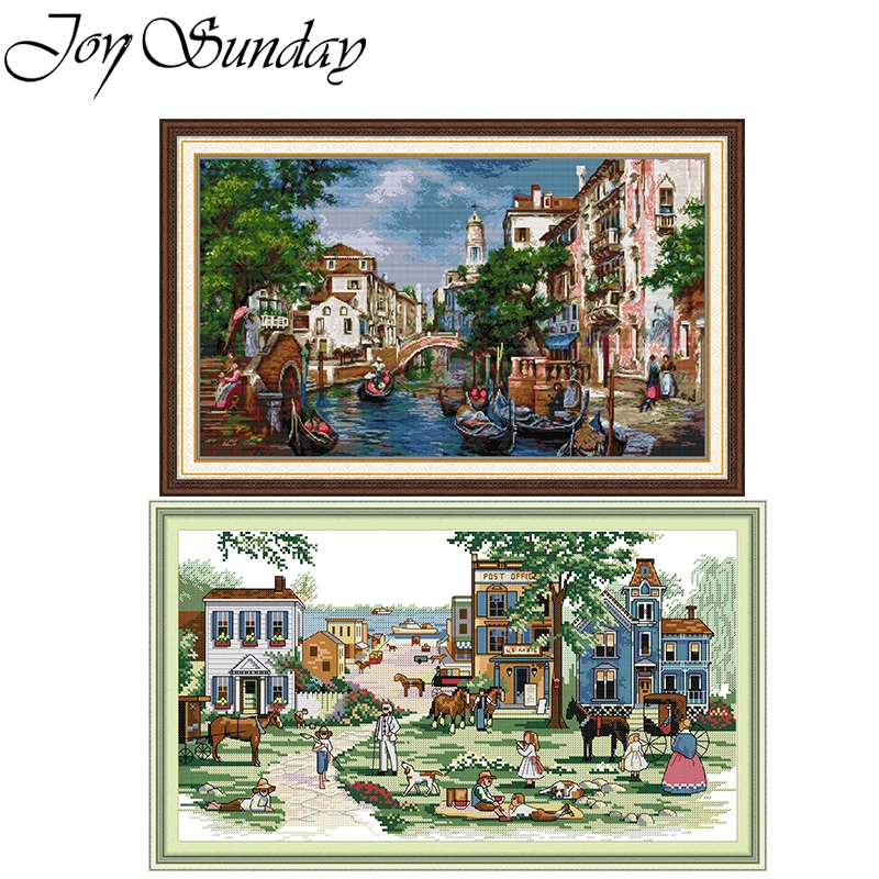 JoySunday Beautiful Landscape Patterns Printed Cross Stitch Kits Hand Needle Embroidery Sets DMC Threads Aida 16/14CT DIY Fabric