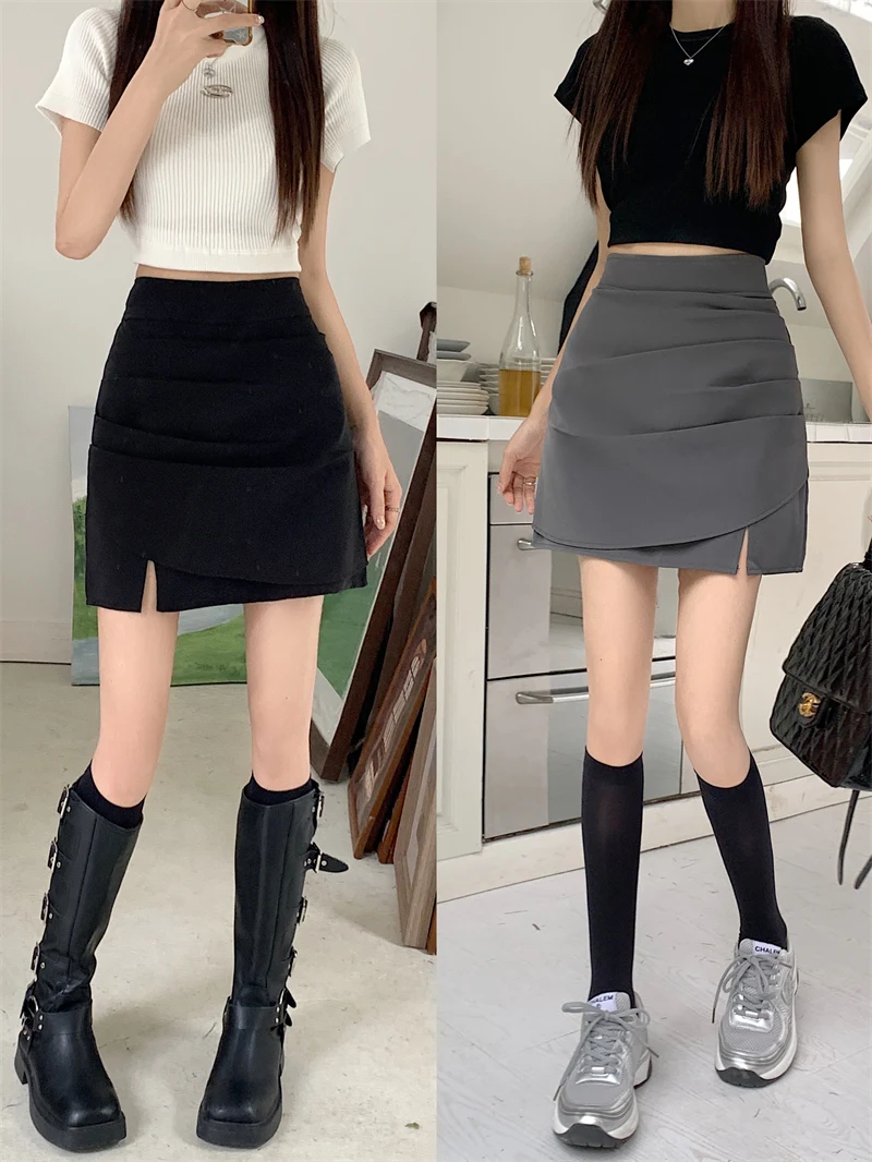 

Юбка А-силуэта с высокой талией для женщин больших размеров: дизайнерская, стройнящая, асимметричная, плиссированная, облегающая, летняя короткая юбка